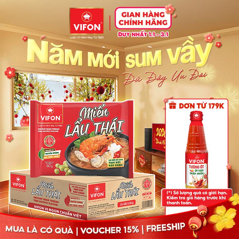 VOUCHER HOT 15% Thùng 24 Gói Miến Lẩu Thái Măng Vịt Sườn Heo VIFON 60g Gói