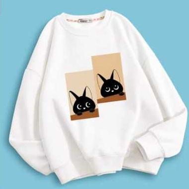 SWEATER UNISEKS 2COLOUR CAT PATTERN CUTE FLEECE hoodie starboy cewek hoodie abu abu cewek tetapi hati ku 3