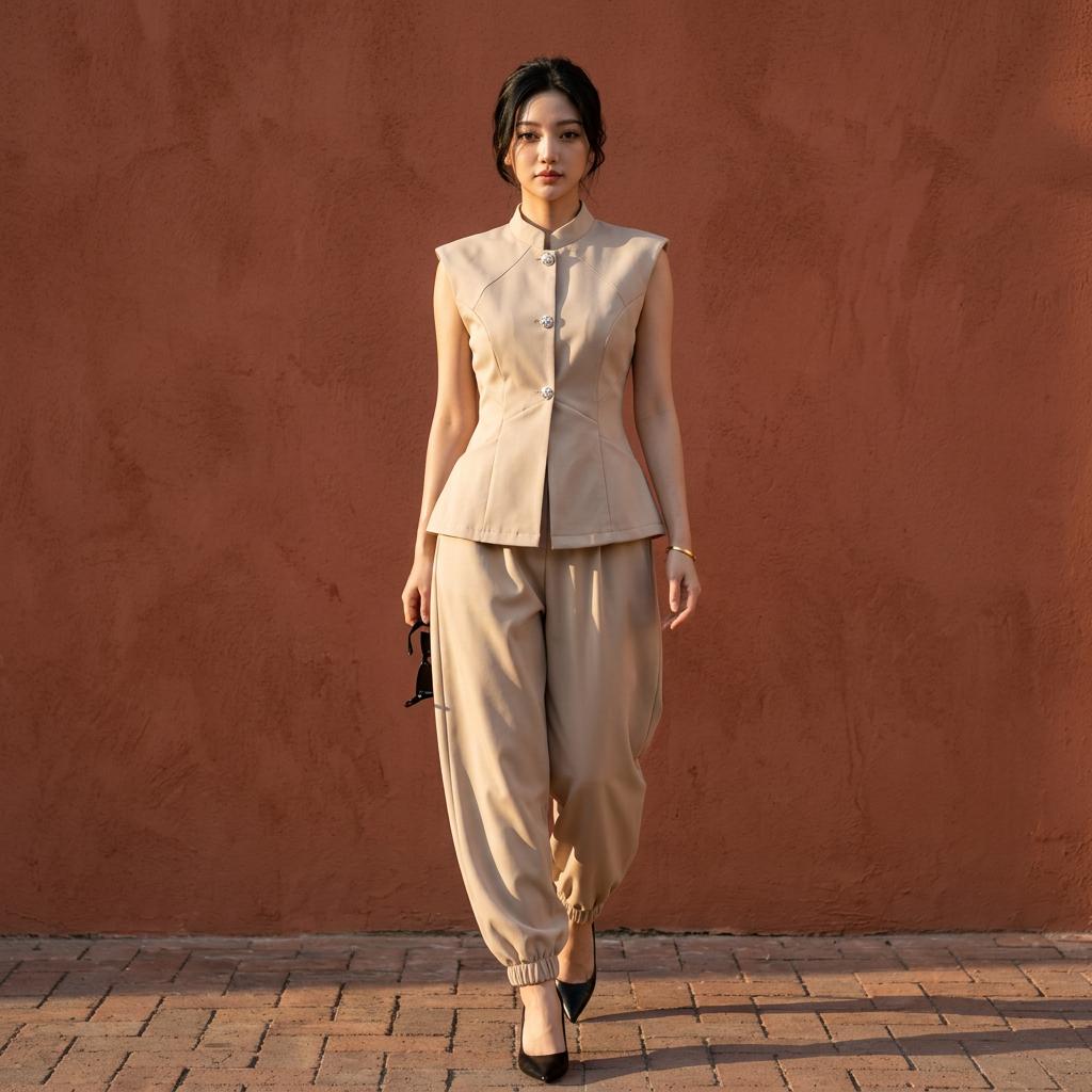 VALERIE SET Wanita Sleeveless Cotton Twill