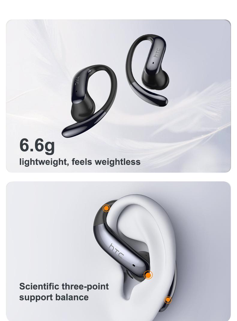 HTC NE63 OWS AI Headset Bluetooth 6.0 Sport Earbuds Layar LED TWS Noise Reduction HiFi Bass Stereo Wireless Gaming Headset dengan AI dan Noise Reduction