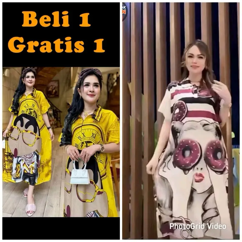 Daster Rayon Wanita Zipper 2 PCS wanita Dewasa motif lowo sofia kerah Bumil
