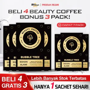 B-21Days Coffee Beauty Kopi Kolagen Bubuk dari Biji Arabika - Favorit Banyak Orang Cappuccino Kulit Sehat - 4 Kotak 1 Sachet/Hari