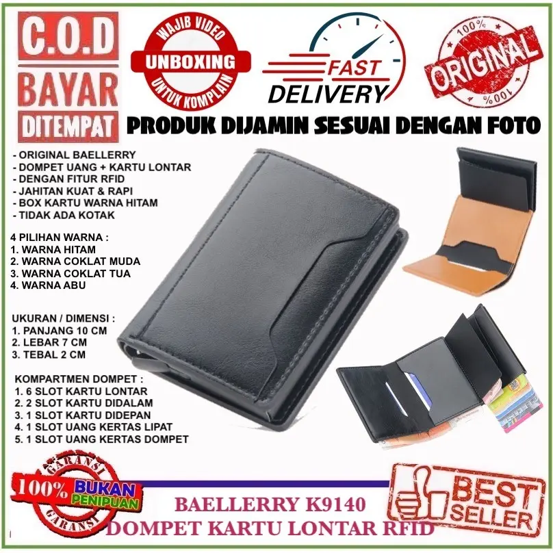 BAELLERRY K9140 DOMPET KARTU LONTAR RFID ANTI RIBET BAHAN SINTETIS LEMBUT