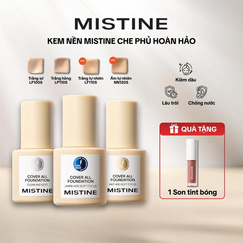 【XINCHAO MISTINE Foundation bb Cream Kem nền dạng lỏng dưỡng ẩm lâu trôi 30g【Món quà miễn phí lip 1.3g*1【Phiên bản ngẫu nhiên 