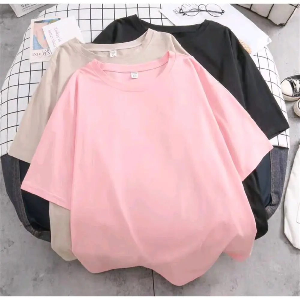 Pakaian Kaos wanita atasan cewek Baju Polos Dewasa Top Santai Katun Oversize