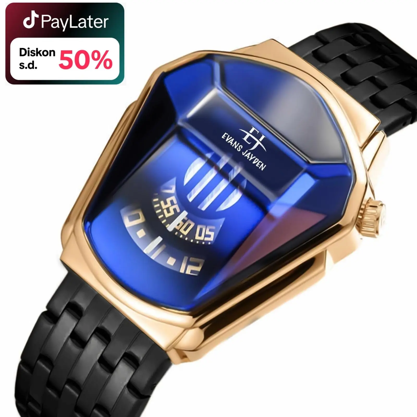 DISKON  Evans Jayden Jam Tangan Pria 9953-1 Rantai Stainless Steel Analog Sapphire Glass Water Resistant 5ATM Watches Kaca