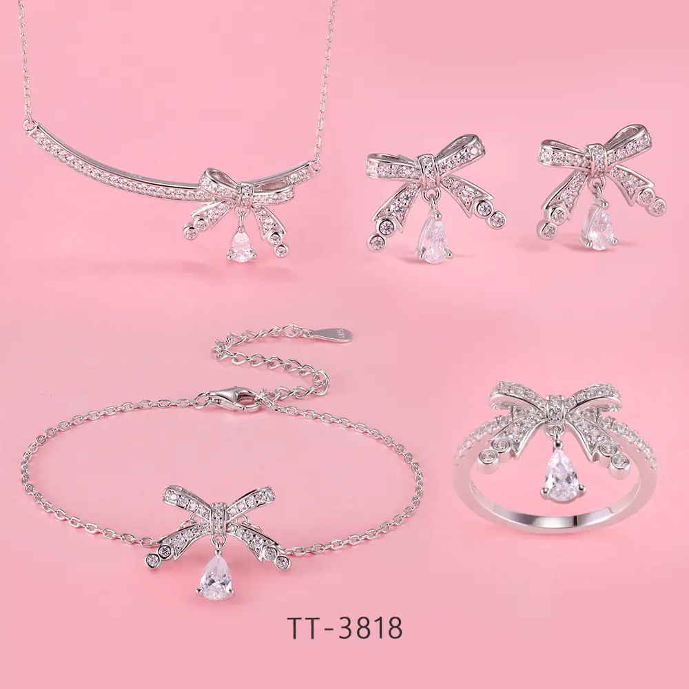 S925 Sterling Silver Bowknot and Teardrop Style Set Series