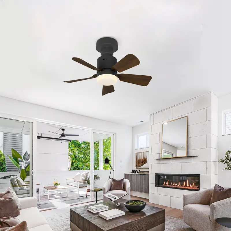 45cm Socket Fan Light, LED Ceiling Fans with Lights and Remote, 3 Colors Dimmable, 4 Speeds Adjustable, E27 Compatible Ceiling Fan for Bedroom Home Office Dining Room Garage, 5 Blades 6