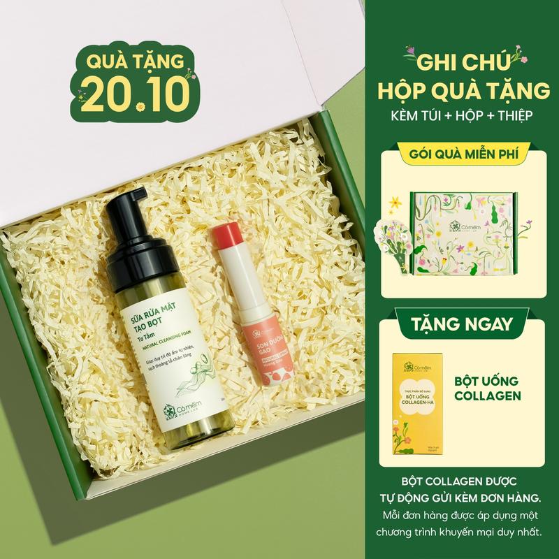 Combo Sữa Rửa Mặt Tạo Bọt Và Son Dưỡng Môi Thiên Nhiên Giảm Thâm Nẻ Cỏ Mềm