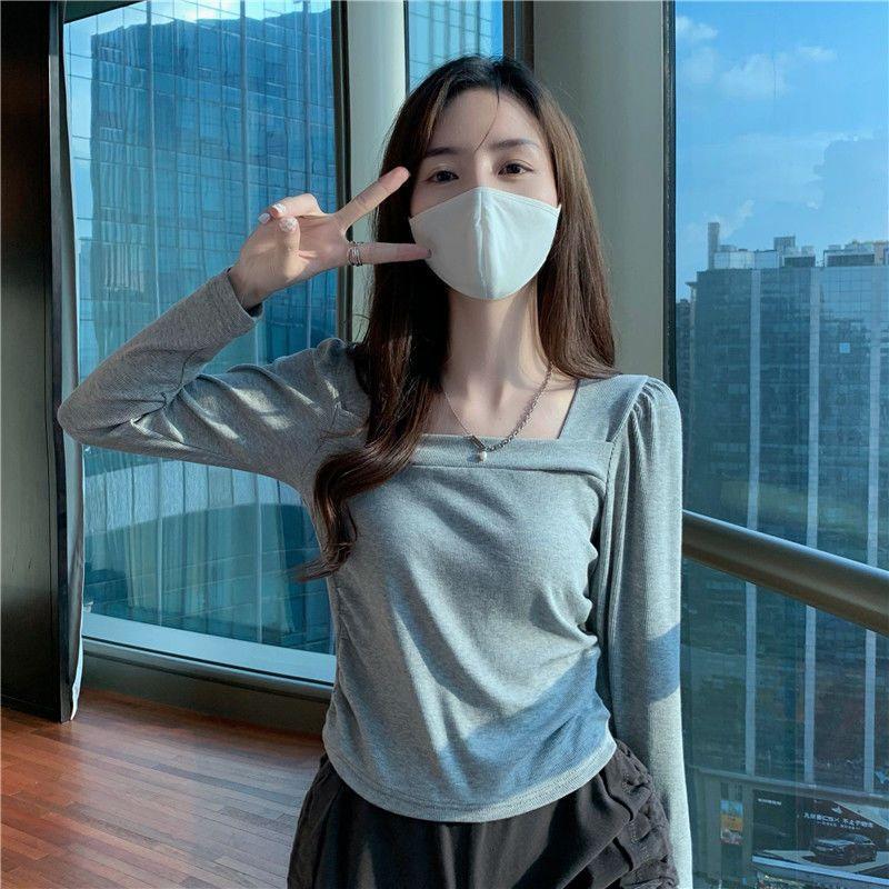 Baju Atasan Wanita Kaos Kerah Persegi Fashion Korean Style Wanita Lengan Panjang - BJ1690 1