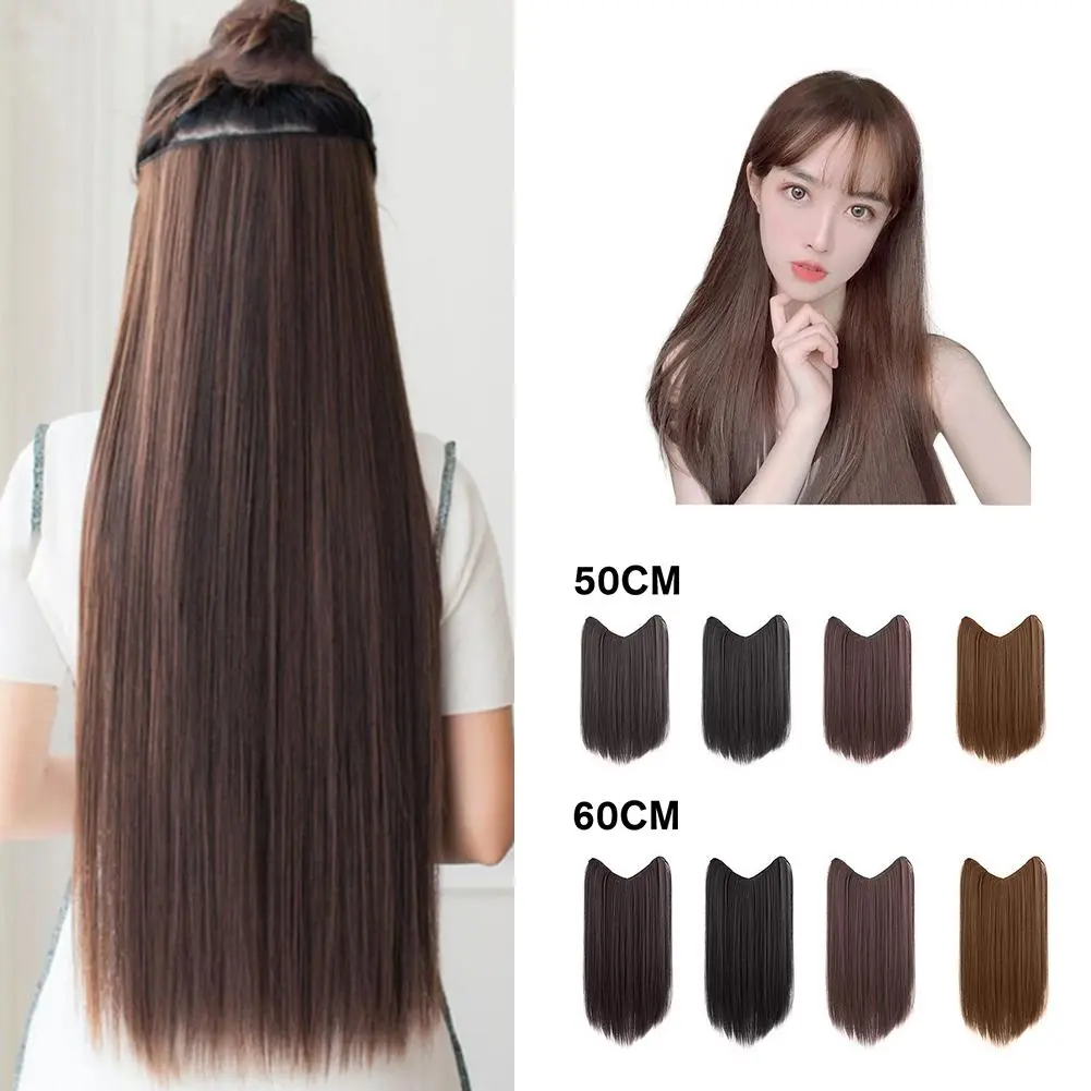 Tóc Giả Dài Thẳng Màu Đen, Tóc Giả Dài Nữ, Kiểu Chữ U, Nửa Che Và Vô Hình, Đầu Tóc Giả, V3I3