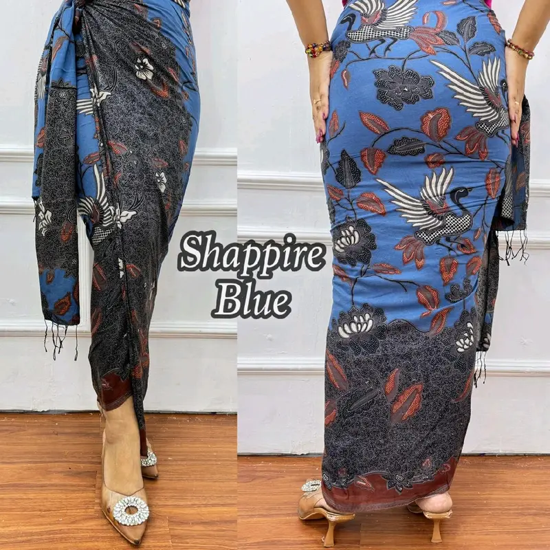 kamen lembaran paris motif daun-set selendang Panjang Dress-0413 5