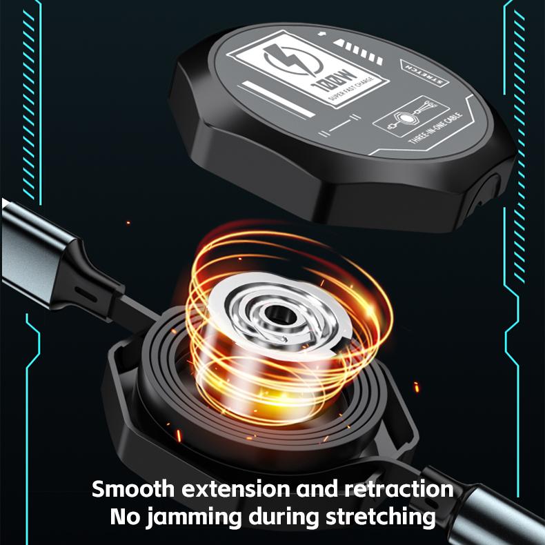 Reabol 3 in 1 Retractable USB 100W Fast Charging Cable Micro USB 5A Type-C for iPhone Samsung Xiaomi