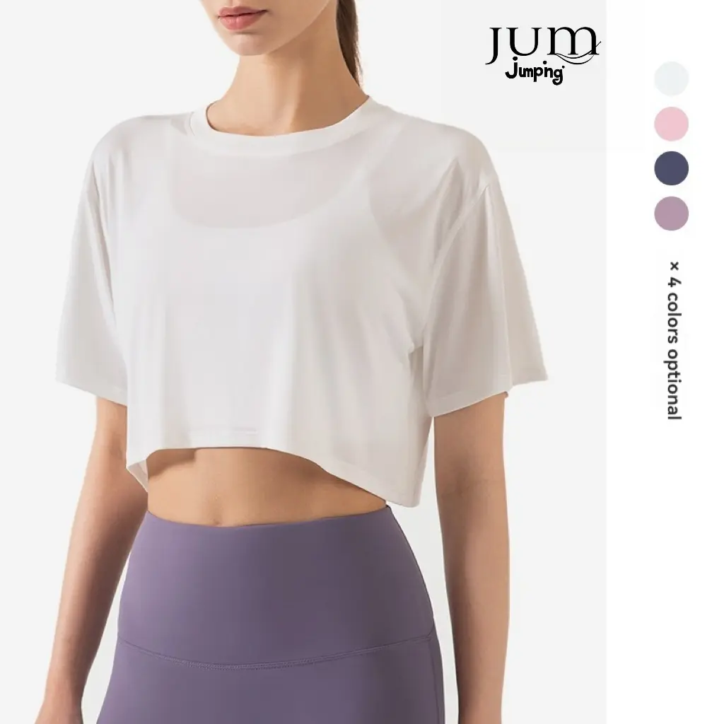 JUM  women's loose short yoga wear top women's fitness smock running short sleeve T-shirt summer