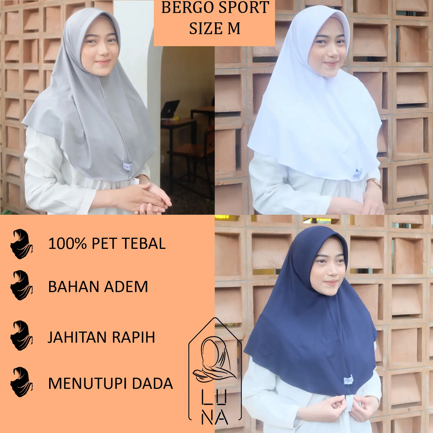 LUNA HIJAB - BERGO SPORT PET TEBAL SIZE M (MENUTUPI DADA)