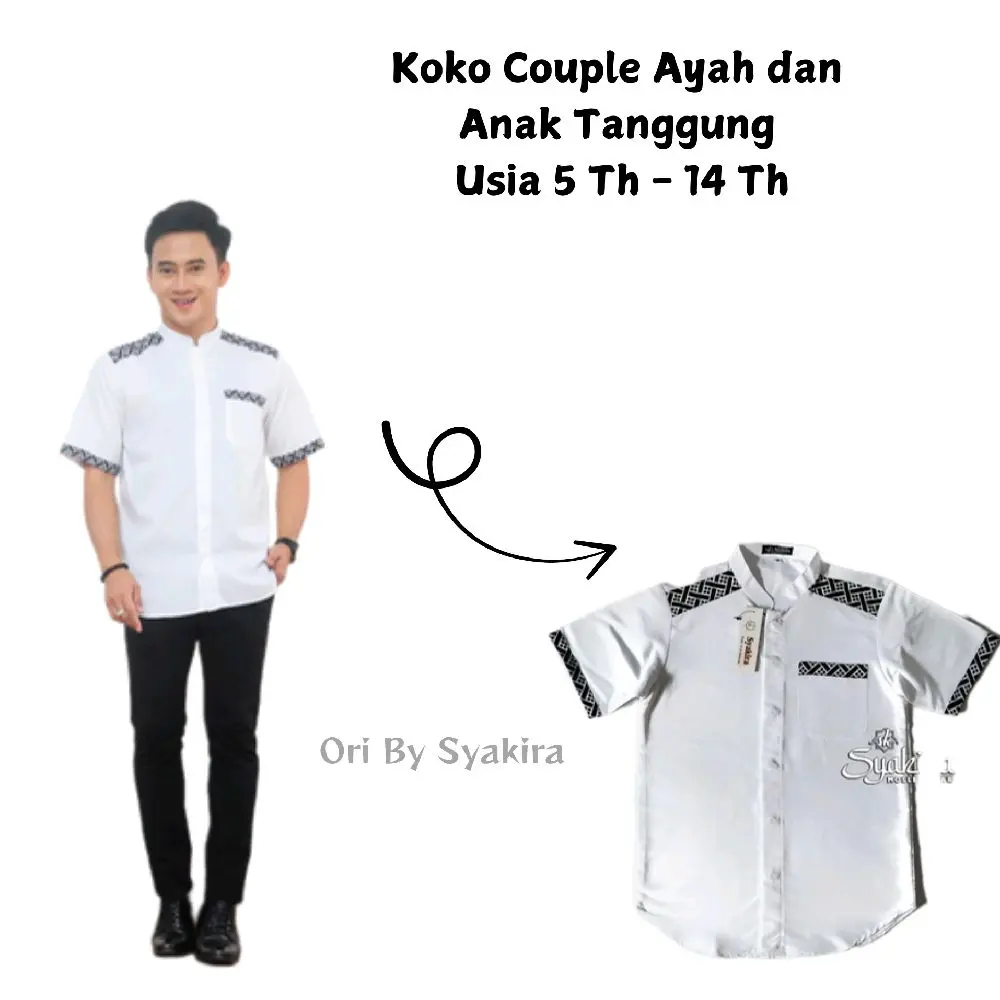 KOKO COUPLE NABIL LENGAN PENDEK / KOKO COUPLE AYAH DAN ANAK TANGGUNG USIA 5 TH - 14 TH Baju Muslim , Katun, Nyaman