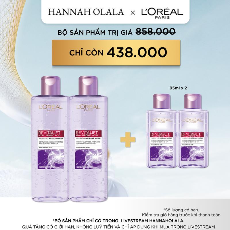 LOREAL x Hannah - Bộ Nước tẩy trang siêu cấp ẩm & giảm nếp nhăn L'Oréal Paris Pure Revitalift Hyaluronic Acid 1.5% 400mlx02
