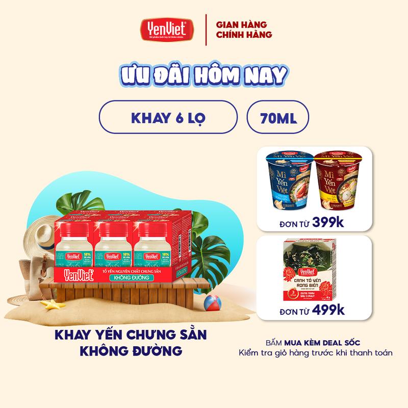 Yến Việt - Yến sào nguyên chất chưng sẵn 18% tổ yến không đường vị ngọt thanh từ cỏ ngọt phù hợp cho người ăn kiêng 6 lọx70ml