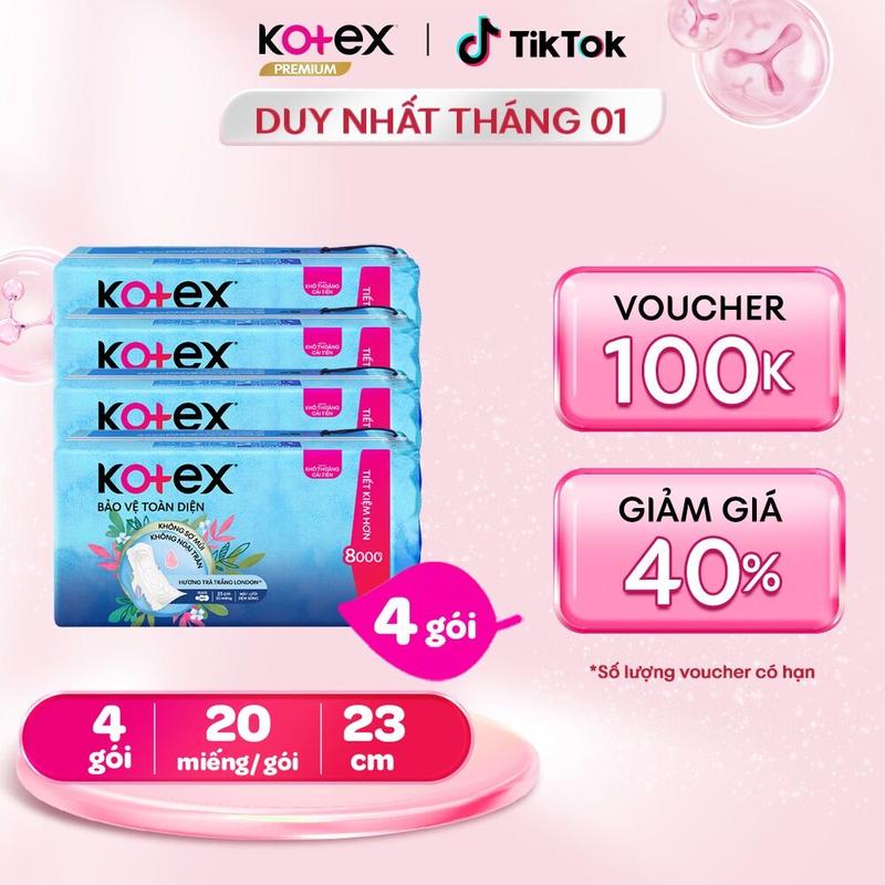 Lốc 4 gói Combo 12 gói Băng vệ sinh Kotex Hỗ trợ Bảo Vệ 23cm Dày Cánh 20 miếng gói