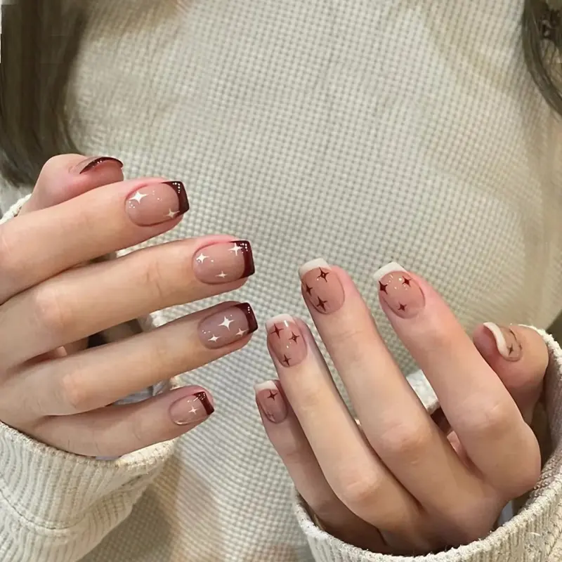 24pcs Press On Nails Set with Jelly Glue False Nails Art Solid Flower Short Long Nails Care COD M200-299