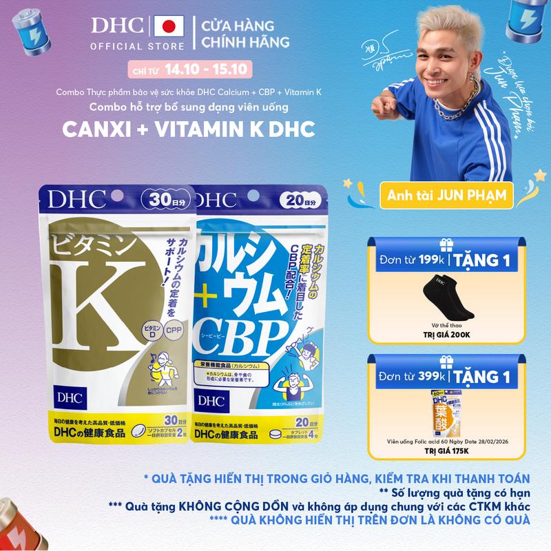 Combo TPBVSK DHC Calcium +CBP + TPBVSK DHC Vitamin K dạng viên uống hỗ trợ bổ sung Canxi + Vitamin K - DHC Nhật Bản chính hãng - Combo 20 Ngày và 60 Ngày - calicium  canxid3
