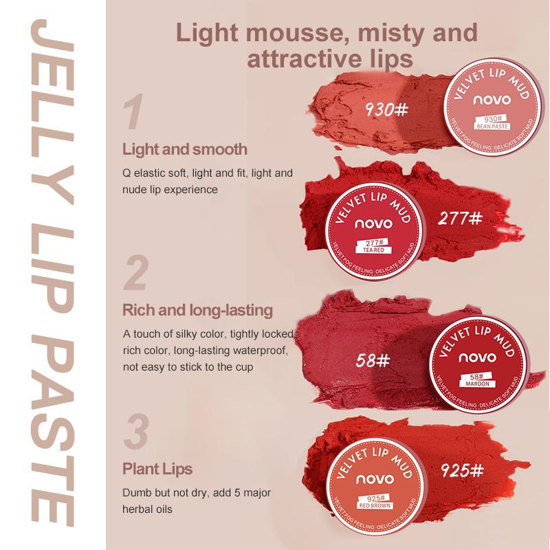 NOVO Velvet Matte Jelly Lip Mud Lip Cream Lip Glaze Waterproof Moisturizing Smooth Lip Gloss Lip Tint Lips Makeup 2