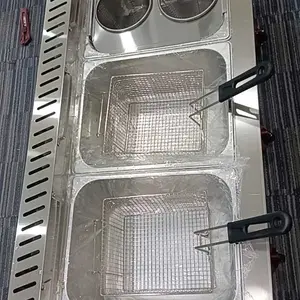 XINHONG Penggorengan gas multifungsi dan wajan datar Stainless Steel dengan saringan Penggorengan Keripik untuk Restoran Komersial Dapur Rumah