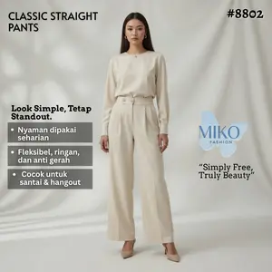 MikoFashion / Celana Panjang Wanita Bahan Elegan Mewah / Kulot Pants Wanita Kekinian / Kulot Bahan Nyaman dan Adem / Celana Panjang Casual Wanita Dewasa /  Loose Pants Basic Pinggang Karet Melar 8802