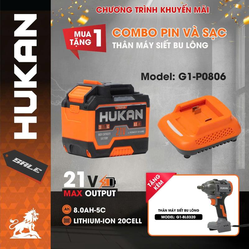 TẶNG THÂN MÁY BULONG G1-BL0320 Combo Phụ kiện máy khoan 20Cells 8.0 + SẠC 1.5AH GEN 1
