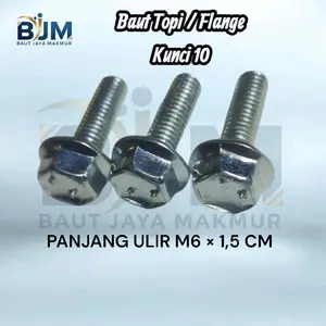 Baut Topi Kunci 10 / Baut Flange Panjang Ulir M6 x 1,5 CM ( paketan isi 25 pcs )