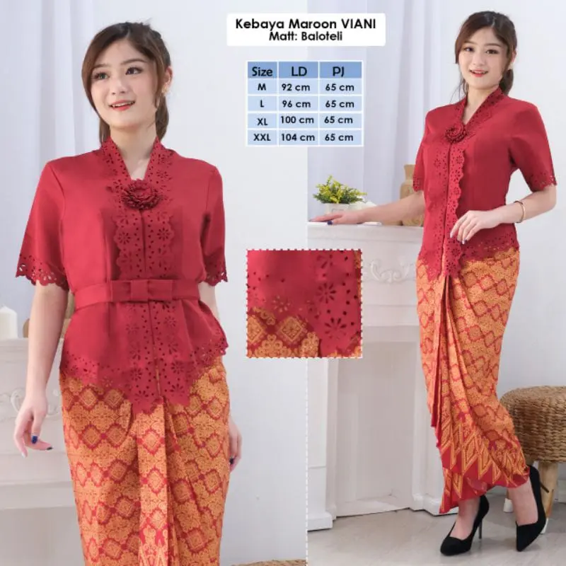 Atasan Kebaya encim modern katun laser cut Viani Kancing Pendek 6