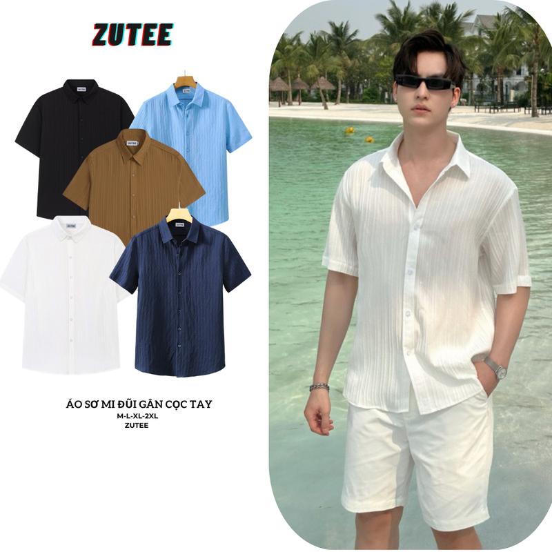 Áo Sơ Mi Nam Đũi Gân Cộc Tay ZUTEE Vải Đũi Cổ Bẻ Thoáng Mát Form Regular Sơ Mi Cộc Tay Basic