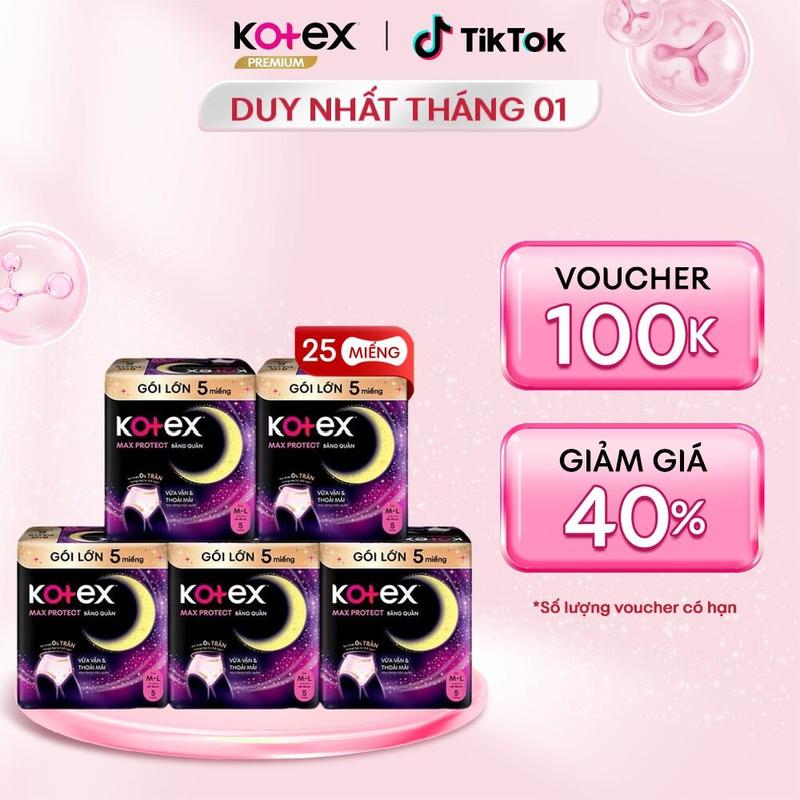  Combo 5 Gói BVS Kotex Ban Đêm Dạng Quần cỡ M L 5 miếng 