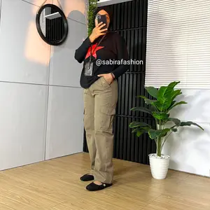 Celana Kargo Wanita Terbaru Bahan Drill Premium Kulot Cargo Pants Cewe Highwaist Jumbo Hijabers Korean Style Panjang Karet Katun Tebal Casual Cewek