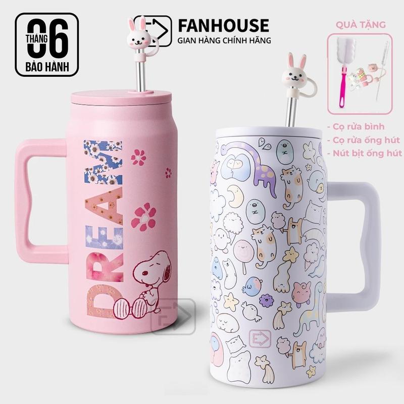 [ Mẫu Mới T1/2025 ] Bình giữ nhiệt Snoopy dung tích 1500ml chất liệu inox 304 Fan House khắc tên theo yêu cầu