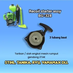 TANICA Recoil starter assy BG-328 tarikan stater mesin rumput gendong 2tak 3 lubang baut untuk STIHL RYU YAMAMAX DLL