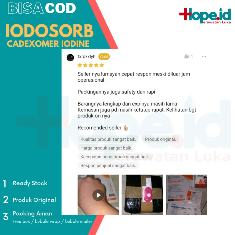 Antiseptik Luka Iodosorb Powder Cadexomer Iodine 0,9% - Bubuk 3gr - Harga per Bungkus 2