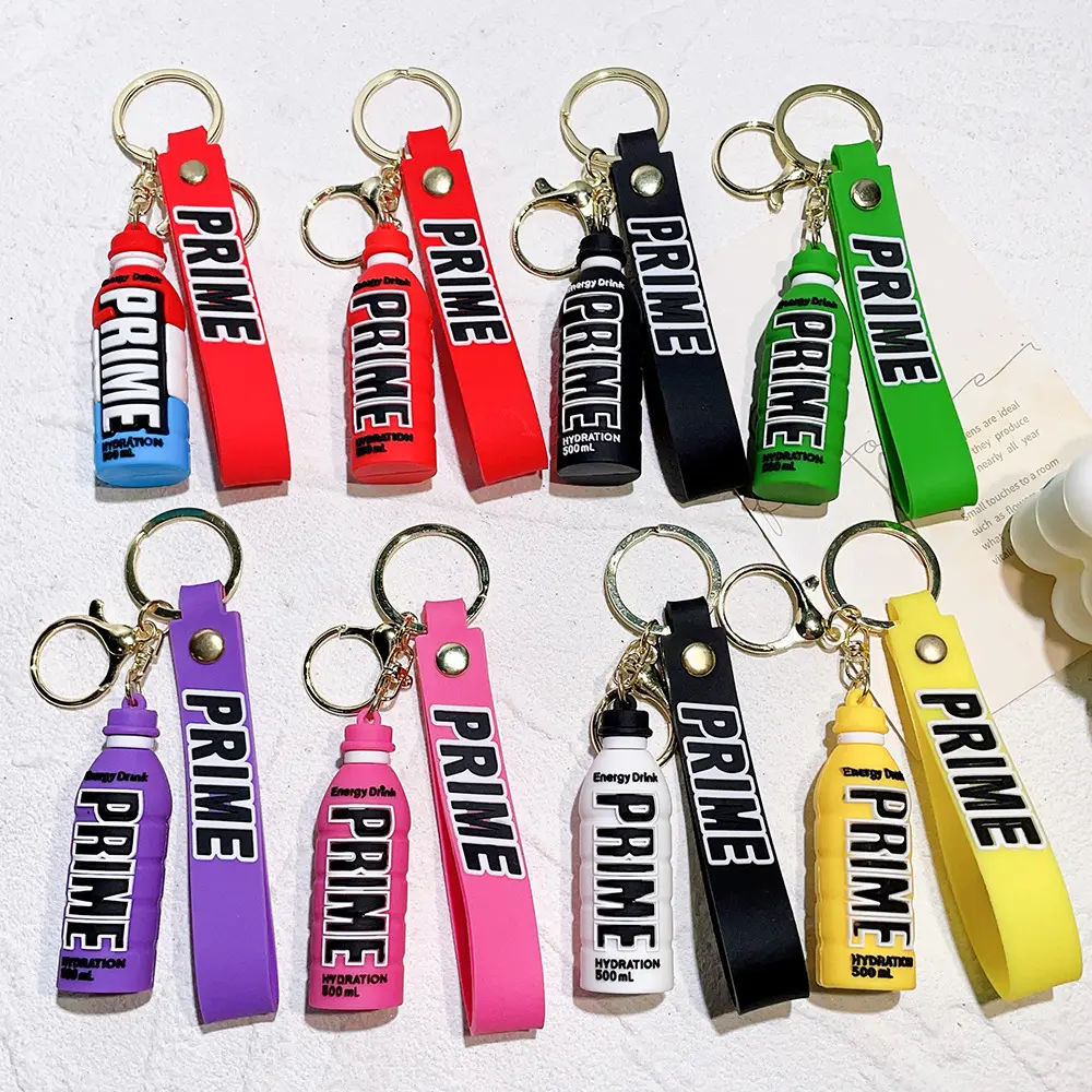Creative Prime Hydration Drink Keychain For Men Soft Rubber Beverage Model Car Key Chain Bag Charm Couple Keyring Christmas Gift