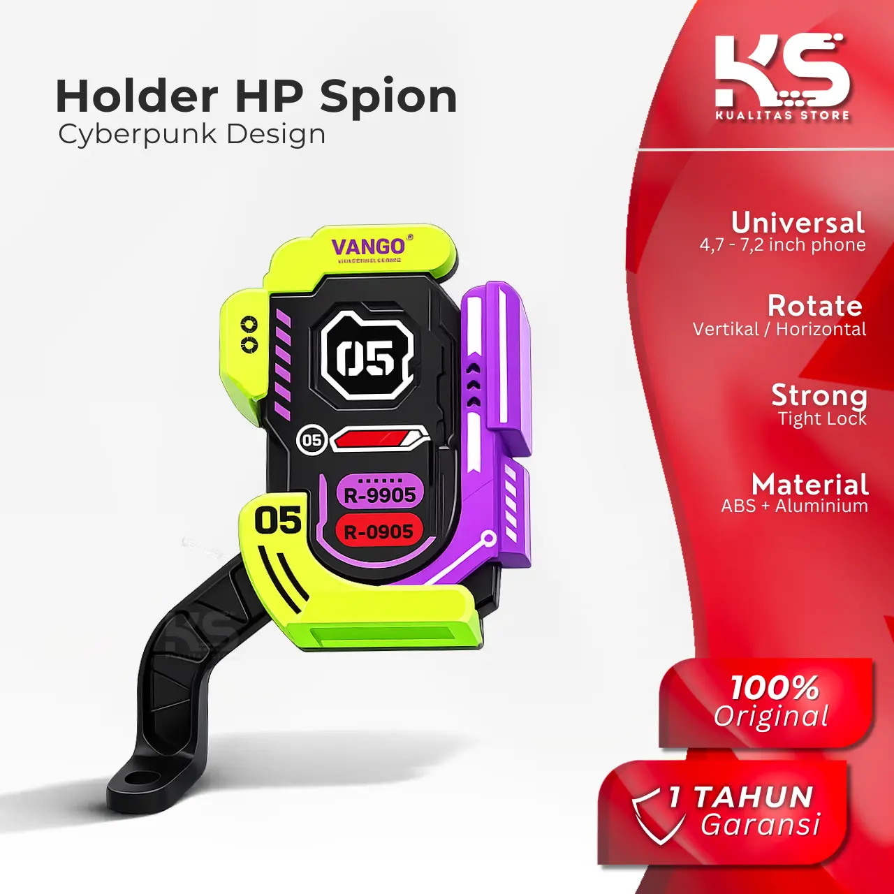 Holder Hp Motor Spion Cyberpunk Design Stand Tempat Handphone di Spion Motor 360 Rotasi Strong Lock KSVA17