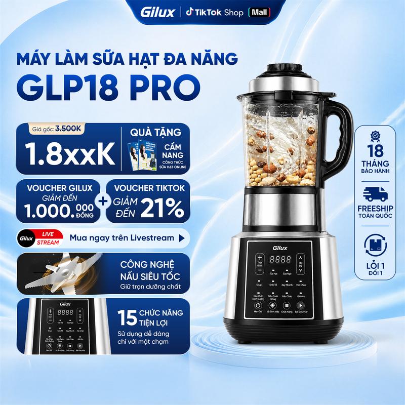 [VBB deal 9k] Máy làm sữa hạt Gilux - Cối Thuỷ Tinh - Dung Tích 1,75L - Nắp Inox