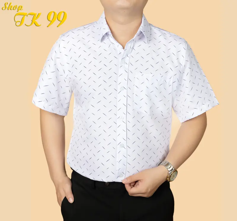 Áo sơ mi nam ngắn tay có túi lụa hàn chống nhăn Cổ Tròn Trung Niên 6