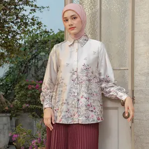 HijabChic Lena Soft Beige Top - Atasan Lebaran Wanita Motif Floral Lembut Feminim