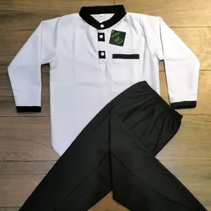 Pakaian Muslim Anak Laki laki Warna Putih Celana Hitam Lengan Panjang dan Lengan Pendek Usia 1 Sampai 12 Tahun Setelan Baju Koko Katun
