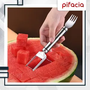 PIFACIA Garpu Buah Semangka Melon 2 in 1 Pisau Aneka Buah Stainless Steel Premium Praktis Multifungsi