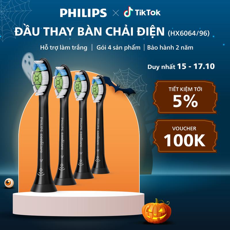 Bộ 4 Đầu Bàn Chải Điện PHILIPS Sonicare W2 HX6064/96, Màu Đen, Hỗ Trợ Làm Trắng Răng