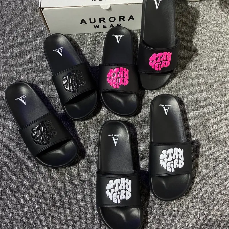 Sendal slop pria wanita Black stay weird Aurora premium 2