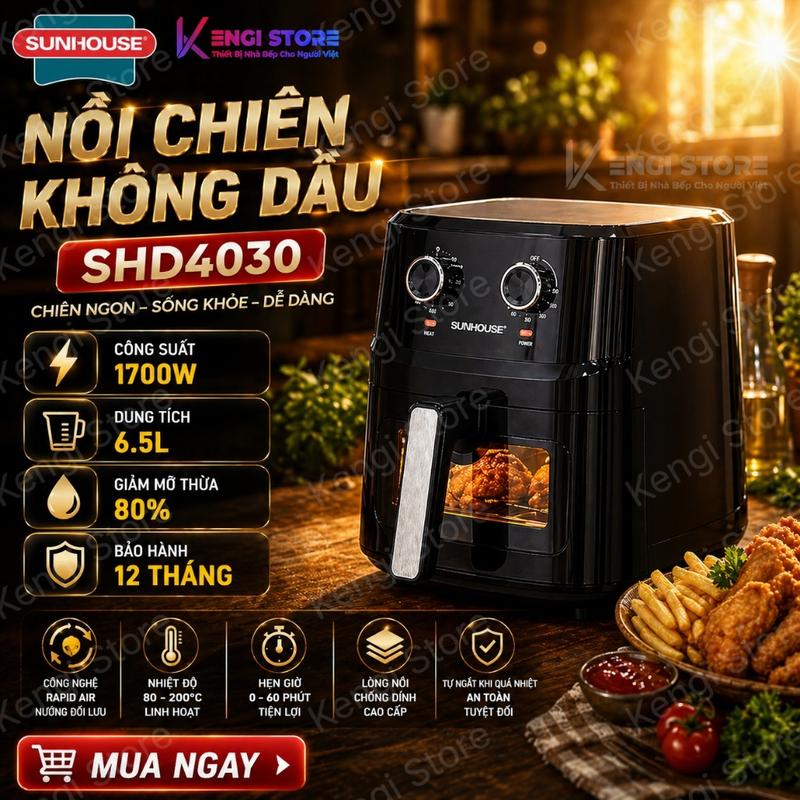 [FREESHIP] Nồi Chiên Không Dầu 6.5L Sunhouse SHD4030 - Bảo Hành Chính Hãng 12 Tháng Toàn Quốc