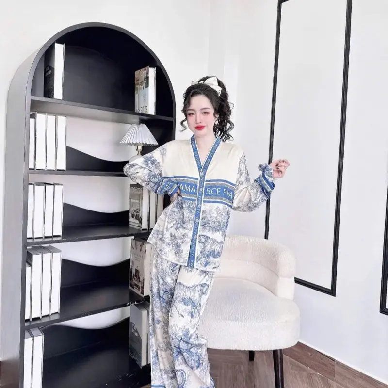 Đồ Bộ Cao Cấp Lụa Latin Kèm Cột Tóc Size 45-65kg Chất Liệu Lụa Mềm Mát Cho Nữ Quần Ngủ Women Áo Top May Kỹ Cắt Chỉ Sạch 5