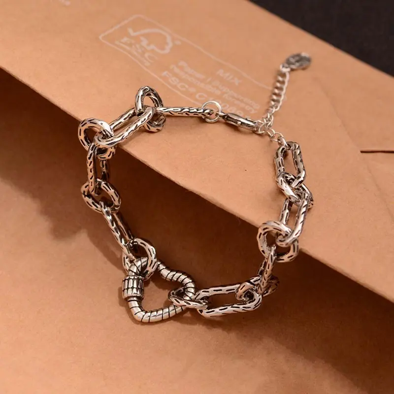 Twisted Love Bracelet Silver Distressed Heart Shaped Hand Jewelry Women's Jewelry, Adjustable Length 1