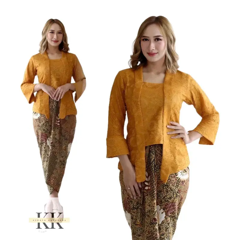 Set Baju Kebaya Kutubaru Brokat Modern Mix Rok Lilit Batik untuk Wanita - Dress Mewah - Atasan 0